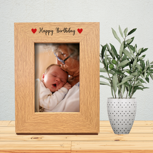 Second Ave Happy Birthday Red Hearts Oak 6x4 Portrait Picture Photo Frame Gift