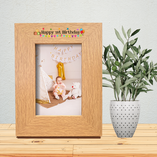 Second Ave Happy 1st Birthday Baby Oak 6x4 Portrait Picture Photo Frame Gift