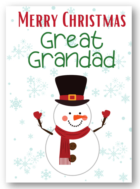 Second Ave Great Grandad Snowman Children's Kids Christmas Xmas Holiday Festive Greetings Card