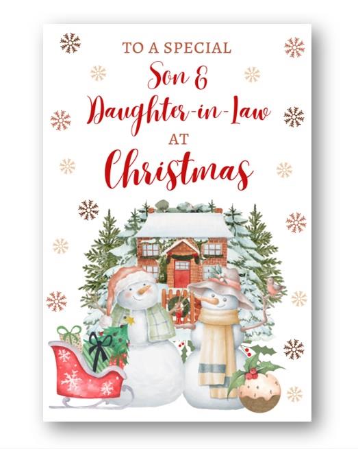 Second Ave Son & Daughter-in-Law Christmas Snowmen Winter Xmas Holiday Festive Greetings Card