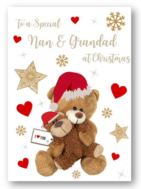 Second Ave Nan & Grandad Bear Heart Christmas Xmas Holiday Festive Greetings Card