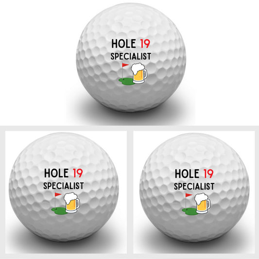 Second Ave Pack of 3 Joke Funny Golf Balls Hole 19 Specialist Father's Day Christmas Birthday Golfer Gift