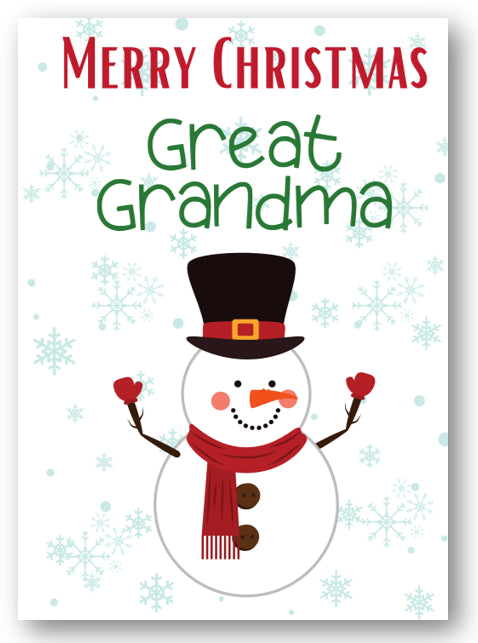 Second Ave Great Grandma Snowman Children's Kids Christmas Xmas Holiday Festive Greetings Card