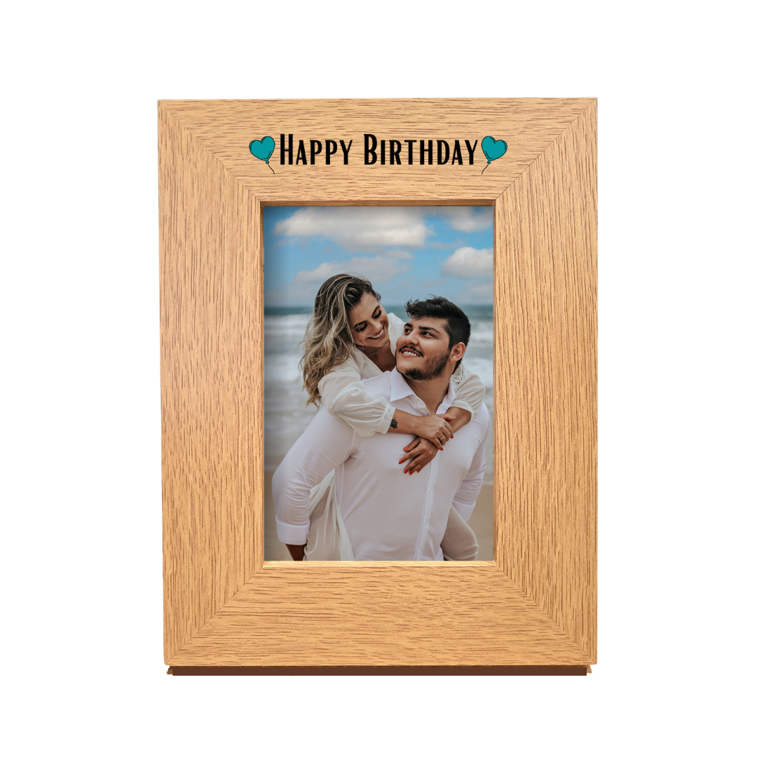 Second Ave Happy Birthday Blue Balloons Oak 6x4 Portrait Picture Photo Frame Gift