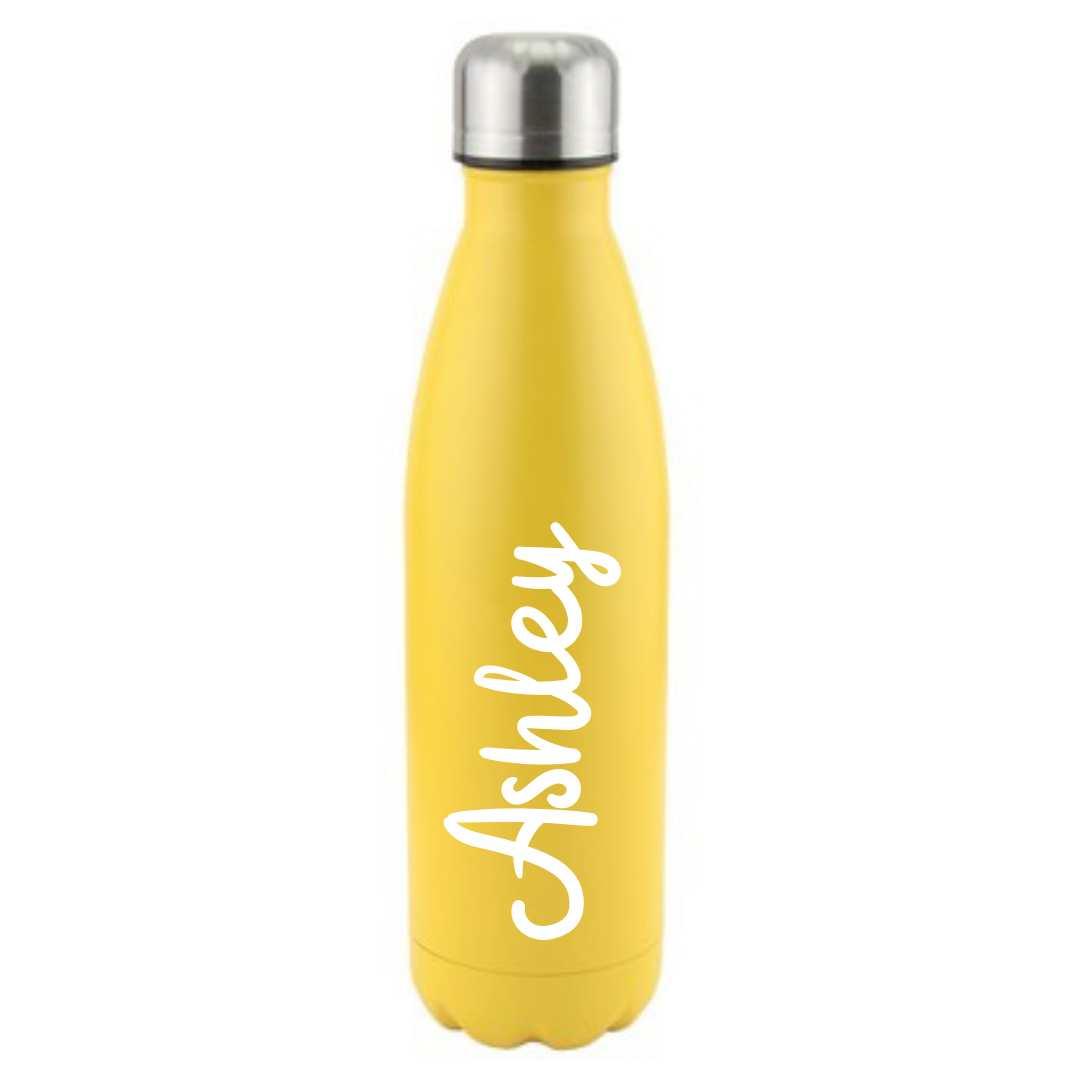 Second Ave Personalised Yellow Stainless Steel Vacuum Double Walled 12 Hours Hot/24 Hours Cold 500ml Water Bottle