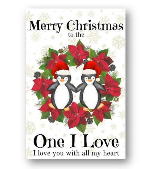 Second Ave One I Love Christmas Wreath Penguin Love Romantic Xmas Holiday Festive Greetings Card