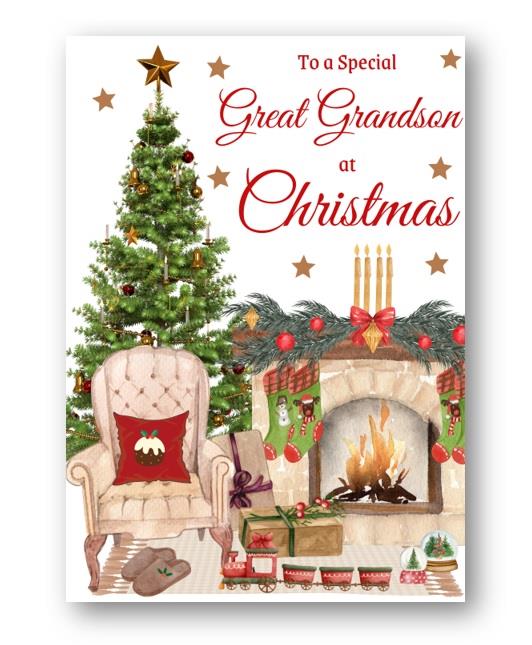 Second Ave Great Grandson Christmas Home Fireplace Xmas Holiday Festive Greetings Card