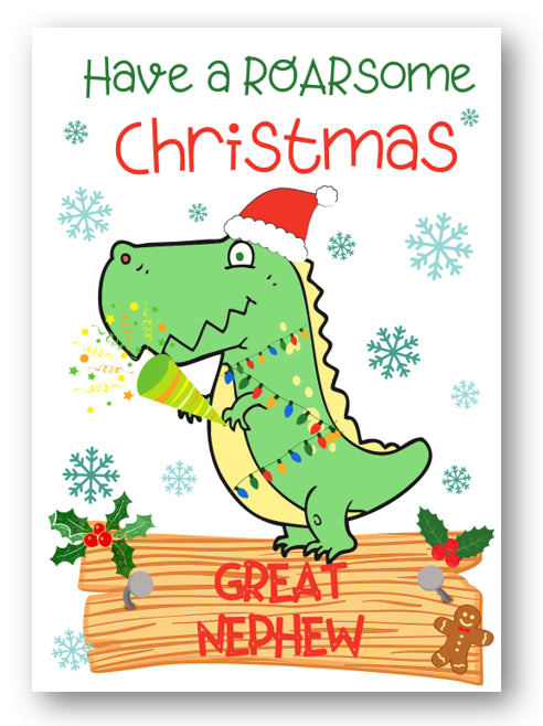 Second Ave Great Nephew Dinosaur Children's Kids Christmas Xmas Holiday Festive Greetings Card