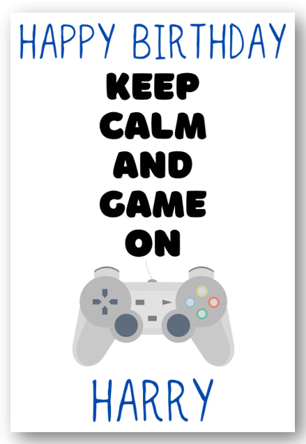 Second Ave Personalised Playstation Keep Calm and Game On Birthday Card Greetings Card