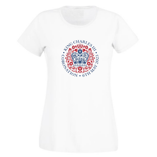 Second Ave Women's King Charles III Royal Coronation Emblem Logo Celebration White T-Shirt T Shirt