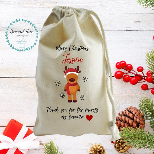 Second Ave Cute Personalised Merry Christmas Reindeer Xmas Santa Sack Bag Gift