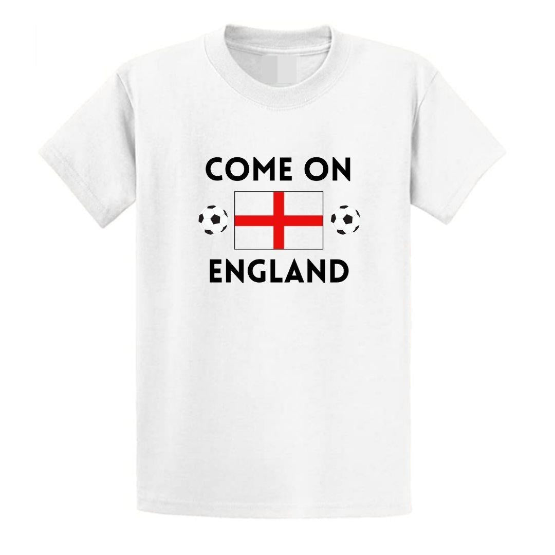 Second Ave Adult Unisex Come on England Football World Cup Euros White T Shirt Top Kit