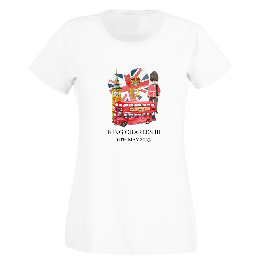 Second Ave Women's King Charles III Royal Coronation Great Britain London Celebration White T-Shirt T Shirt