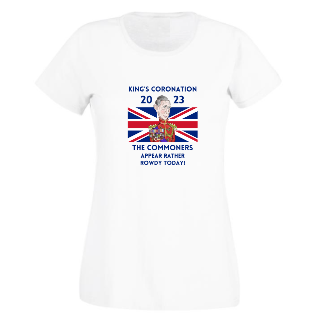 Second Ave Women's King Charles III Royal Coronation Great Britain Funny Commoners Celebration White T-Shirt T Shirt