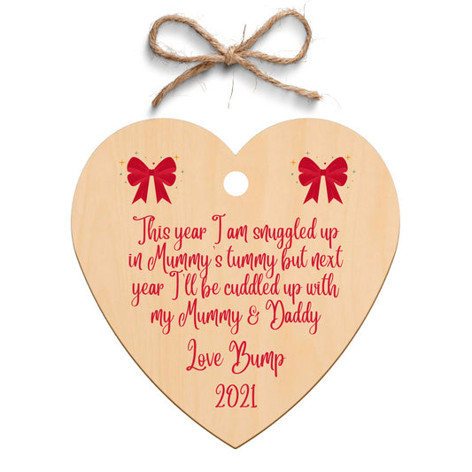 Second Ave Baby Bump Christmas Wooden Hanging Heart Christmas Xmas Tree Decoration Bauble