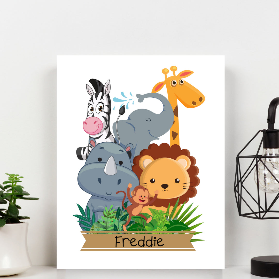 Second Ave A4 Personalised Children's Kids Safari Animal Nursery Print Poster Wall Art