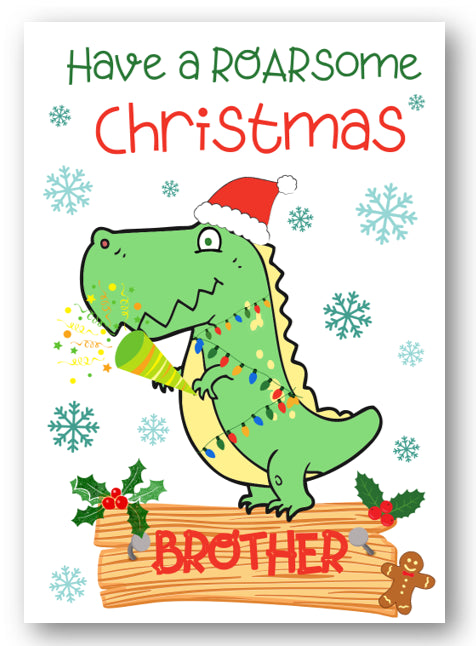 Second Ave Brother Dinosaur Children's Kids Christmas Xmas Holiday Festive Greetings Card