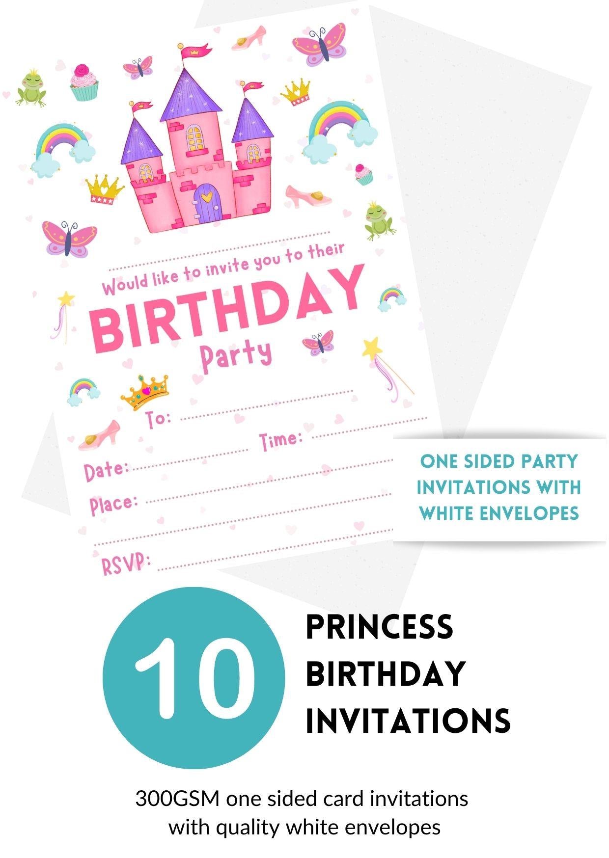 Second Ave 10 Pack Princess Birthday Party Invitations Invite With Envelopes For Children Girls