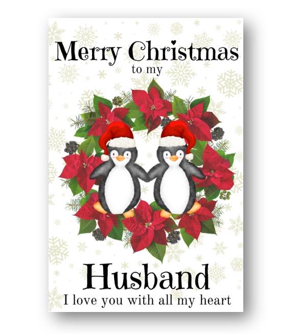 Second Ave Husband Christmas Wreath Penguin Love Romantic Xmas Holiday Festive Greetings Card