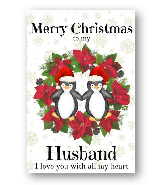 Second Ave Husband Christmas Wreath Penguin Love Romantic Xmas Holiday Festive Greetings Card