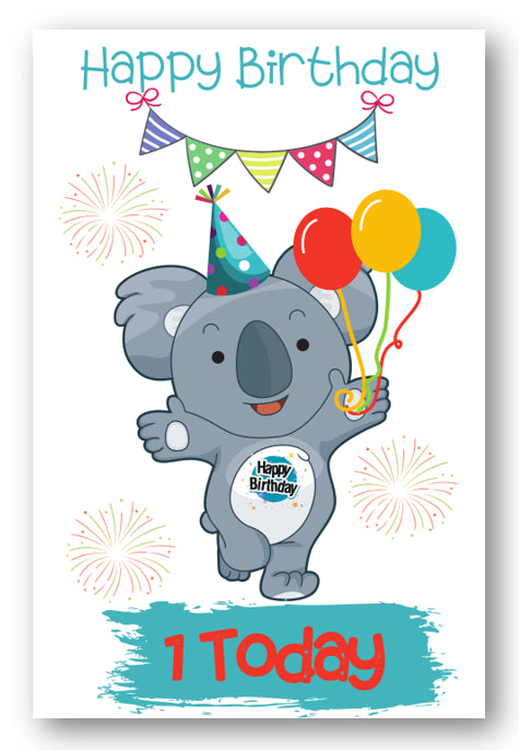 Second Ave Age 1 Children's Kids Koala Bear 1st Birthday Card Greetings Card