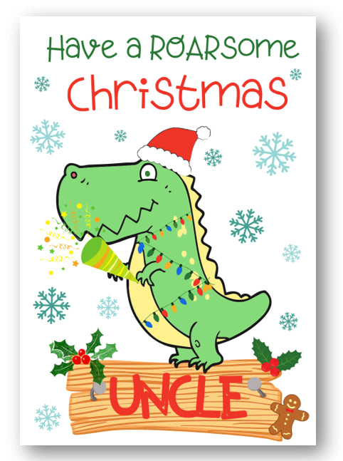 Second Ave Uncle Dinosaur Children's Kids Christmas Xmas Holiday Festive Greetings Card