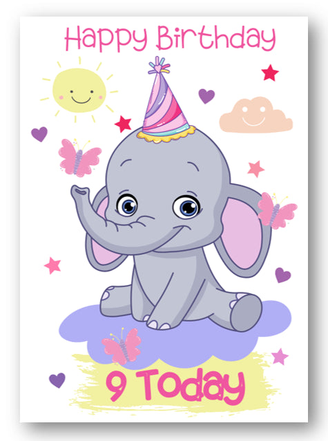 Second Ave Age 9 Children's Kids Elephant 9th Birthday Card Greetings Card