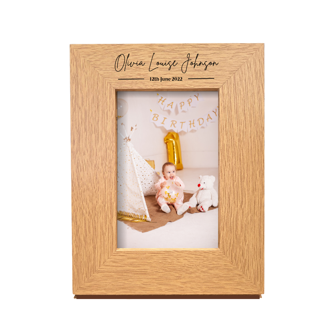 Second Ave Personalised Baby Oak 6x4 Portrait Picture Photo Frame Gift