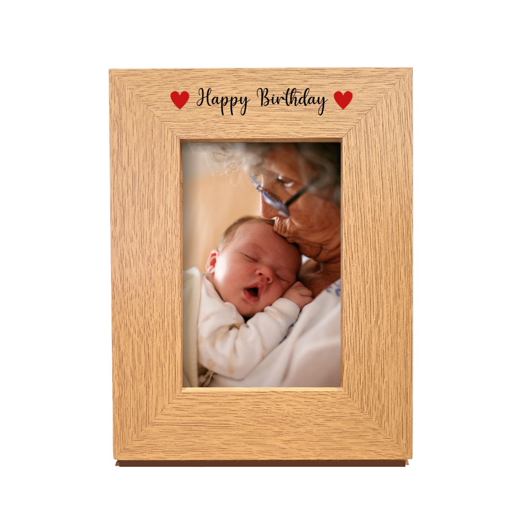 Second Ave Happy Birthday Red Hearts Oak 6x4 Portrait Picture Photo Frame Gift