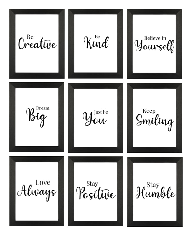 Second Ave A5 Black Framed Set of 9 Inspirational Quote Motivational Phrases Print Poster Wall Art