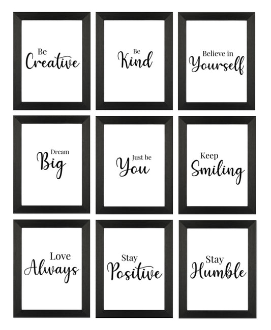 Second Ave A5 Black Framed Set of 9 Inspirational Quote Motivational Phrases Print Poster Wall Art