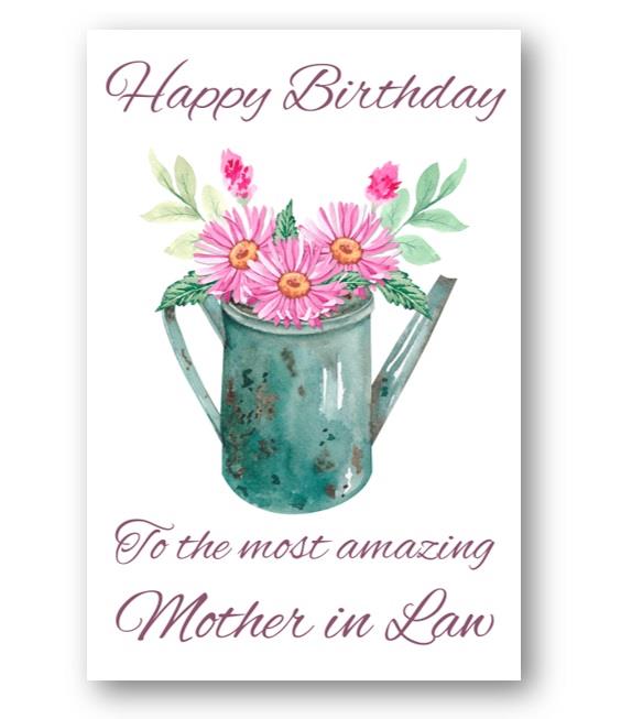 Second Ave Mother in Law Water Can Pink Flowers Cute Happy Birthday Card Greetings Card For Her