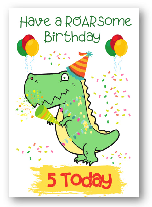 Second Ave Age 5 Children's Kids Dinosaur 5th Birthday Card Greetings Card