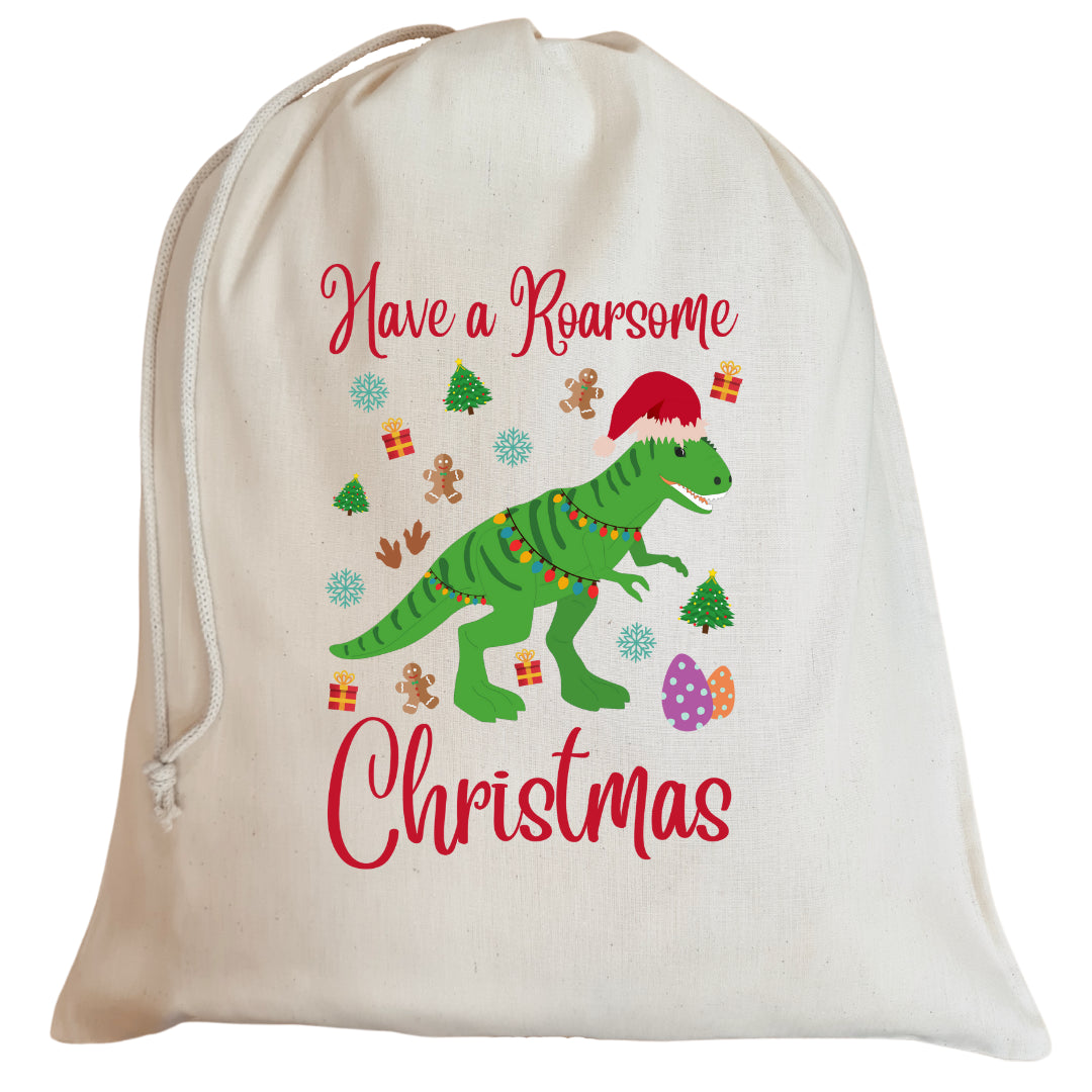 Second Ave Cute Children's Dinosaur Cotton Drawstring Christmas Xmas Santa Sack Bag Gift