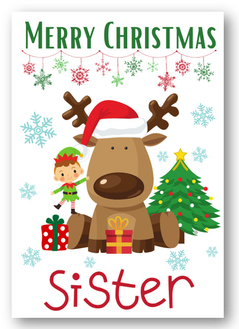 Second Ave Sister Reindeer Elf Children's Kids Christmas Xmas Holiday Festive Greetings Card