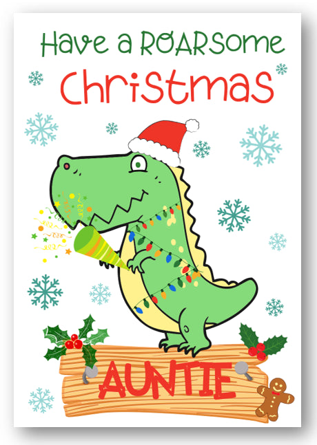 Second Ave Auntie Dinosaur Children's Kids Christmas Xmas Holiday Festive Greetings Card