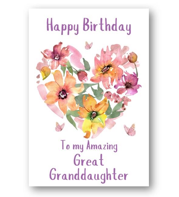 Second Ave Great Granddaughter Flower Heart Cute Happy Birthday Card Greetings Card For Her