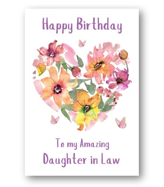 Second Ave Daughter in Law Flower Heart Cute Happy Birthday Card Greetings Card For Her