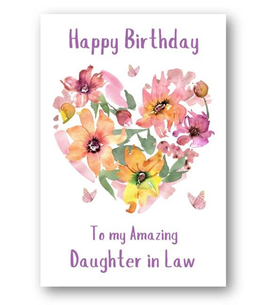 Second Ave Daughter in Law Flower Heart Cute Happy Birthday Card Greetings Card For Her