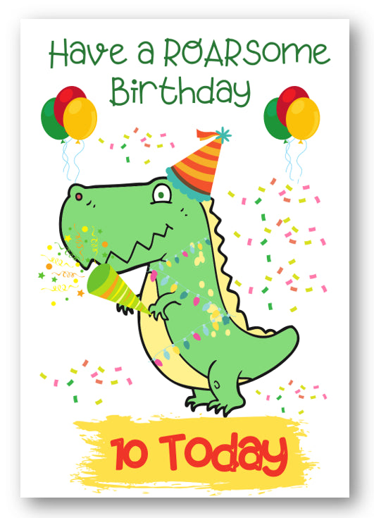 Second Ave Age 10 Children's Kids Dinosaur 10th Birthday Card Greetings Card