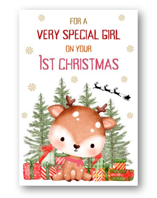 Second Ave Cute Very Special Girl on Your First Christmas Xmas Holiday Festive Greetings Card