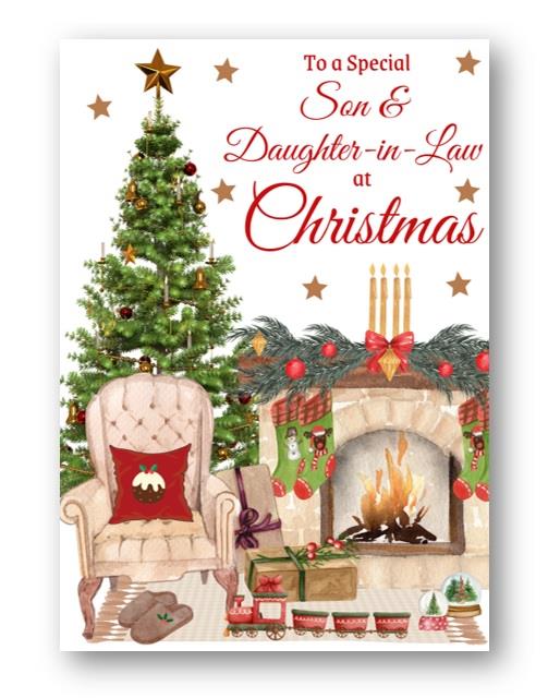 Second Ave Son & Daughter-in-Law Christmas Home Fireplace Xmas Holiday Festive Greetings Card