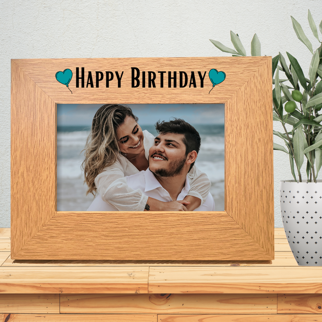 Second Ave Personalised Happy Birthday Blue Balloons Oak 6x4 Landscape Picture Photo Frame Gift