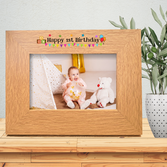 Second Ave Happy 1st Birthday Baby Oak 6x4 Landscape Picture Photo Frame Gift