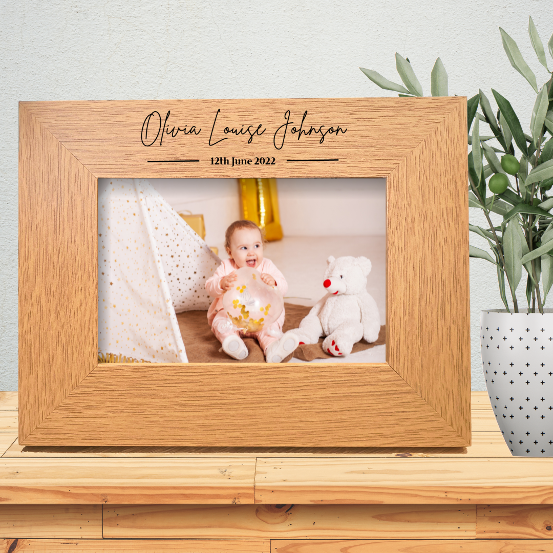 Second Ave Personalised Baby Oak 6x4 Landscape Picture Photo Frame Gift