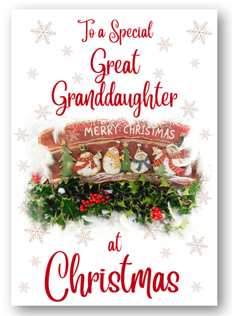 Second Ave Great Granddaughter Christmas Red Holly Snowman Xmas Holiday Festive Greetings Card