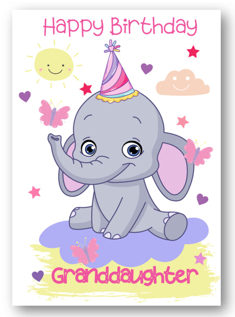 Second Ave Granddaughter Children's Kids Elephant Birthday Card For Her Greetings Card