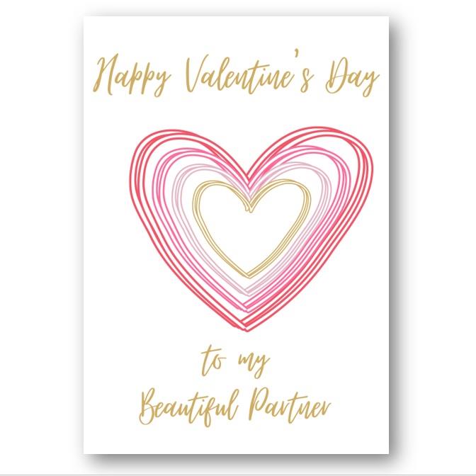 Second Ave Partner Valentine Card Cute Romantic Card - Shaddow Heart Design