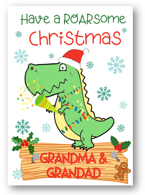 Second Ave Grandma & Grandad Dinosaur Children's Kids Christmas Xmas Holiday Festive Greetings Card