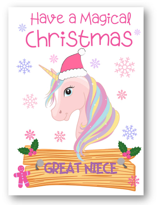 Second Ave Great Niece Unicorn Children's Kids Christmas Xmas Holiday Festive Greetings Card